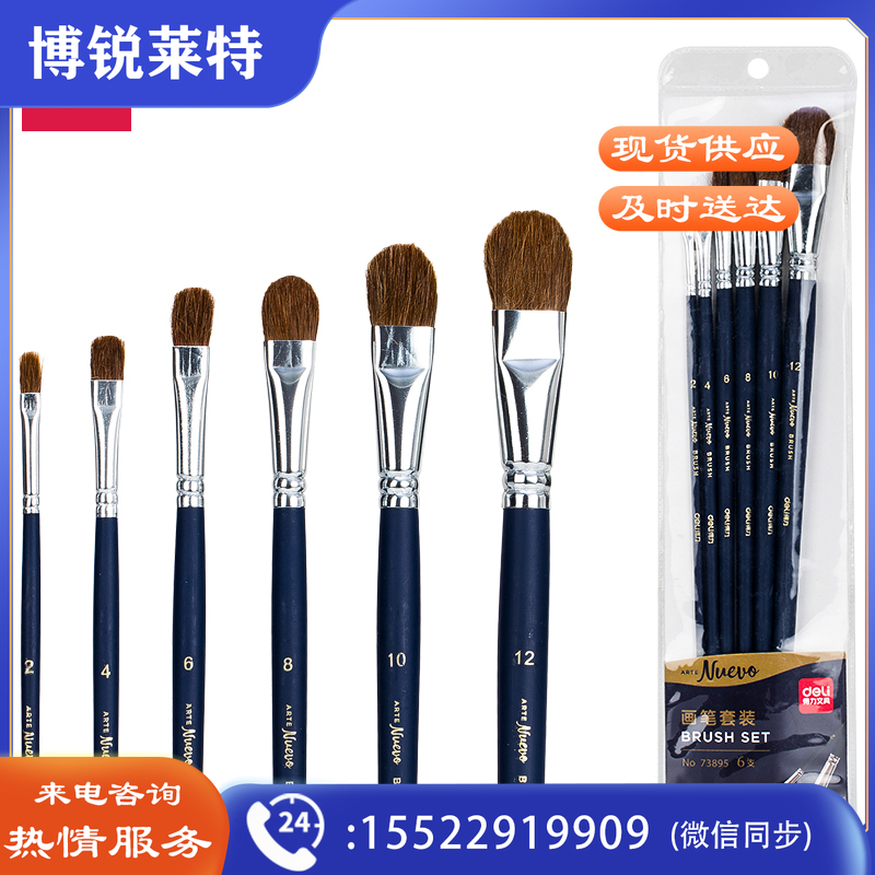 得力73895_舌形混合毛画笔6支套装(蓝色)(6支/袋)