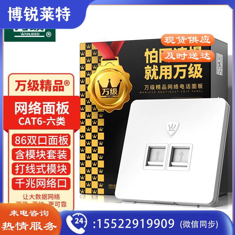 万级（WANJEED）开关插座面板 二位双口六类网线面板 Cat6网络信息面板 86型千兆暗装插座 1-145106白
