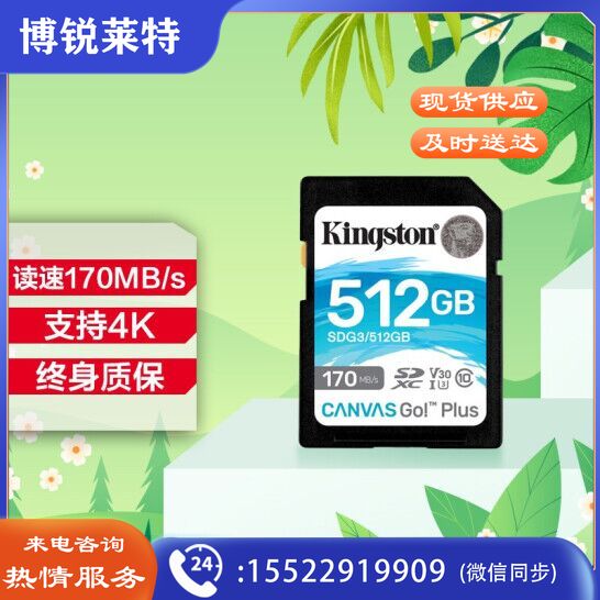 金士顿（Kingston）SDG3/512GB SD存储卡 U3 V30 相机内存卡 高速sd卡大卡 4K超高清拍摄 读速170MB/s 写速90MB/s