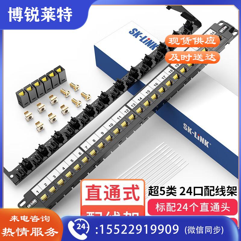 SK-LINK 超五类免打配线架24口 直通模块式网络配线架CAT5e类19英寸机架式机柜网线理线架SK-P510M-24Z