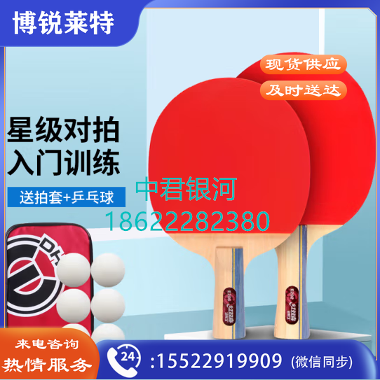 红双喜对拍入门训练业余横直套装乒乓球拍(H2星横直)含6只球