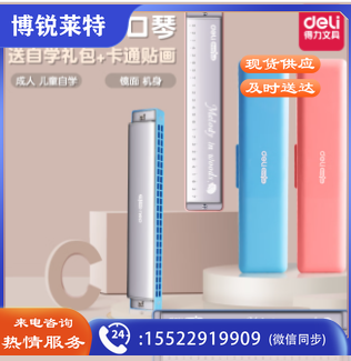 得力(deli)儿童口琴初学者小学生入门24孔音阶练习玩具吹奏乐器复音c调 口琴YW501蓝色 5个起售（单位：只）