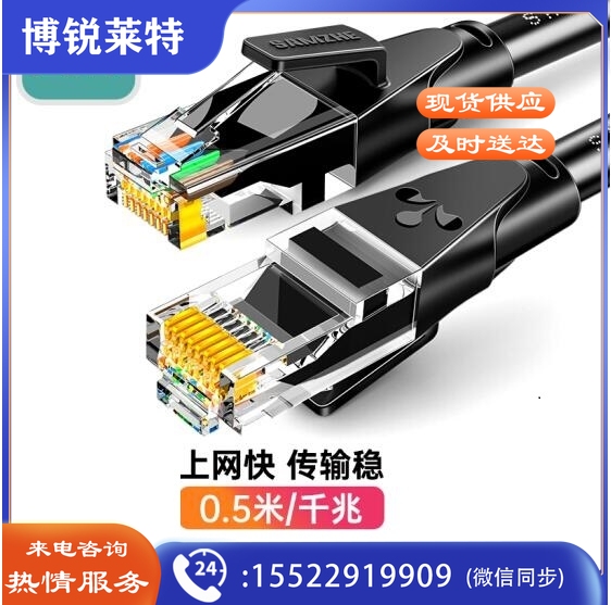 山泽(SAMZHE)WD6005 六类网线 CAT6类千兆极速8芯双绞 网络跳线成品网线 黑色0.5米