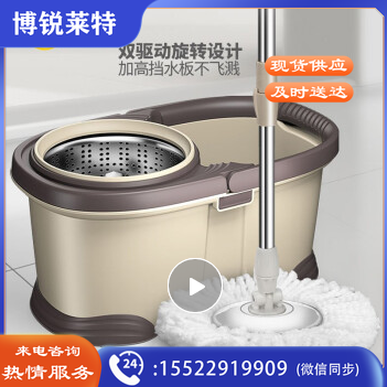 拖把大号双驱动旋转拖把桶甩干脱水墩布吸水拖布挤水地拖 咖色 旋风桶【加强杆+钢盘+3个头】