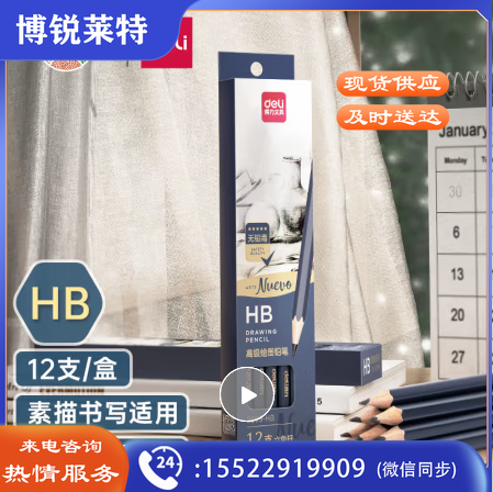 得力(deli)高级美术绘图HB铅笔 学生素描速写铅笔 12支/盒 S999-HB