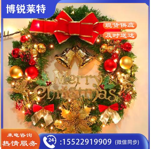 圣诞装饰圣诞花环圣诞节礼物场景布置圣诞挂藤花环 30CM红结花环 带灯电池款