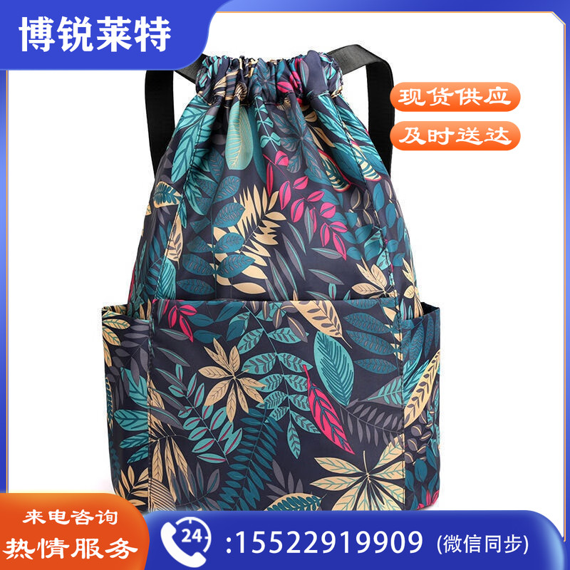 大容量防水背包女抽绳束口袋花布包中老年双肩包买菜购物袋方便袋