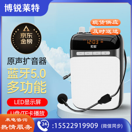 索爱（soaiy）S318小蜜蜂扩音器教师专用蓝牙音箱小喇叭腰挂麦克风导游插卡便携式喊话器教学讲课 睿智黑