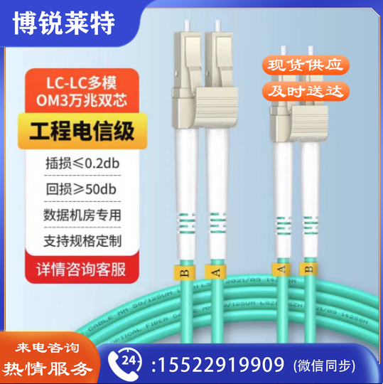 山泽(SAMZHE) 电信级万兆光纤跳线LC-LC多模双芯OM3-300 低烟无卤入户光纤线 收发器尾纤 3米G3-LCLC03