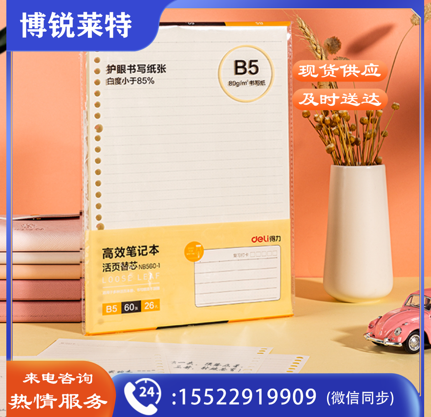得力(deli) 活页本横线本 可拆卸笔记本子学生文具工作本日记本记事本活页纸单本装 【高效笔记】活页替芯 B5/60页