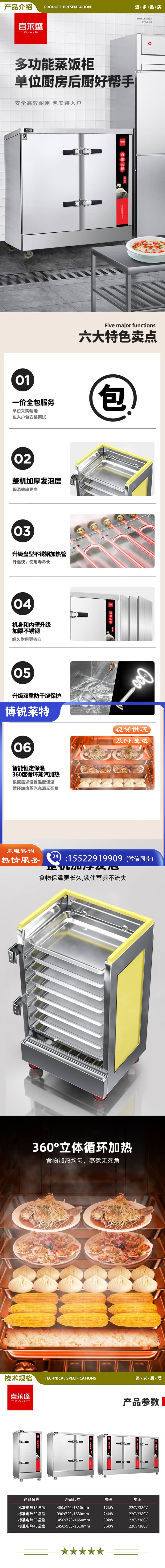 喜莱盛 48盘电热标准款 蒸饭柜商用蒸饭车 酒店餐饮设备蒸箱蒸包炉馒头炉食堂蒸饭箱企业一价全包工程款 2.jpg