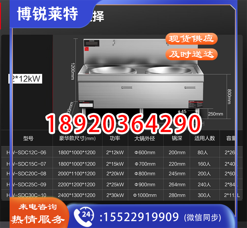 德玛仕(DEMASHI)大功率商用电磁炉 电磁大锅灶 学校食堂酒店厨房设备 25kw双头电磁电灶台HW-SDC25C-09