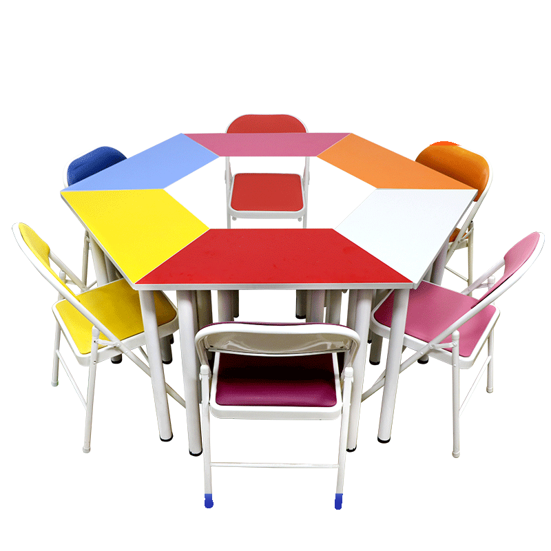 AT560A+6人团体活动桌椅团体心理辅导室彩色变形团体学校培训活动