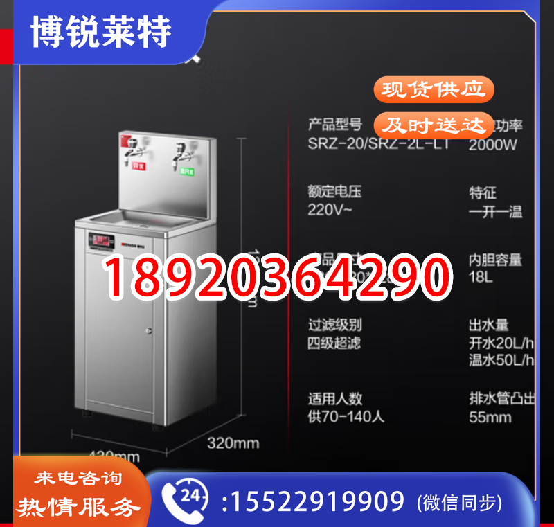 德玛仕(DEMASHI)直饮水机商用学校烧水机学校工厂单位办公室开水器净水商用直饮机SRZ-2L-LT(一开一温支持定制)
