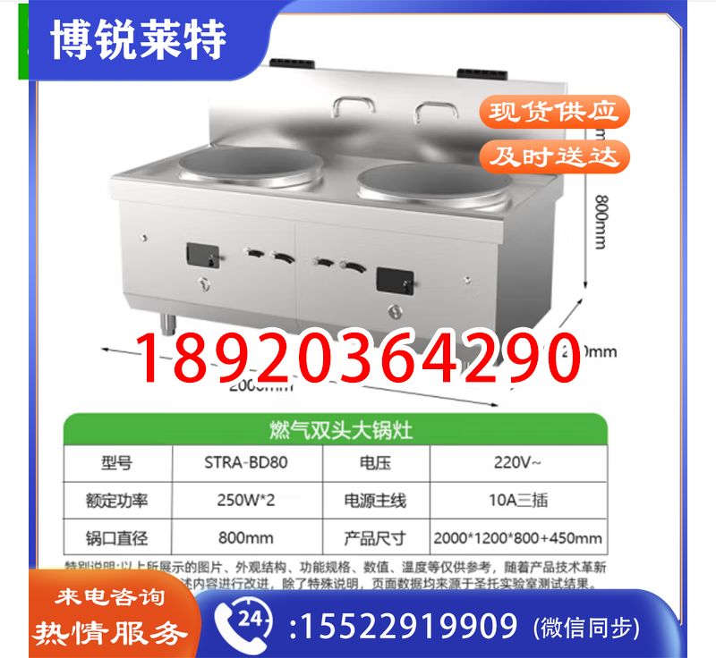 商用大型燃气灶双头大炒灶  圣托(Shentop) 酒店饭店煤气大锅灶 学校食堂液化气猛火灶可供180人 STRA-BD80